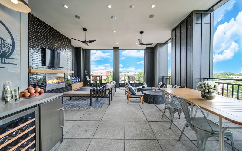 rooftop terrace with tables and chairs