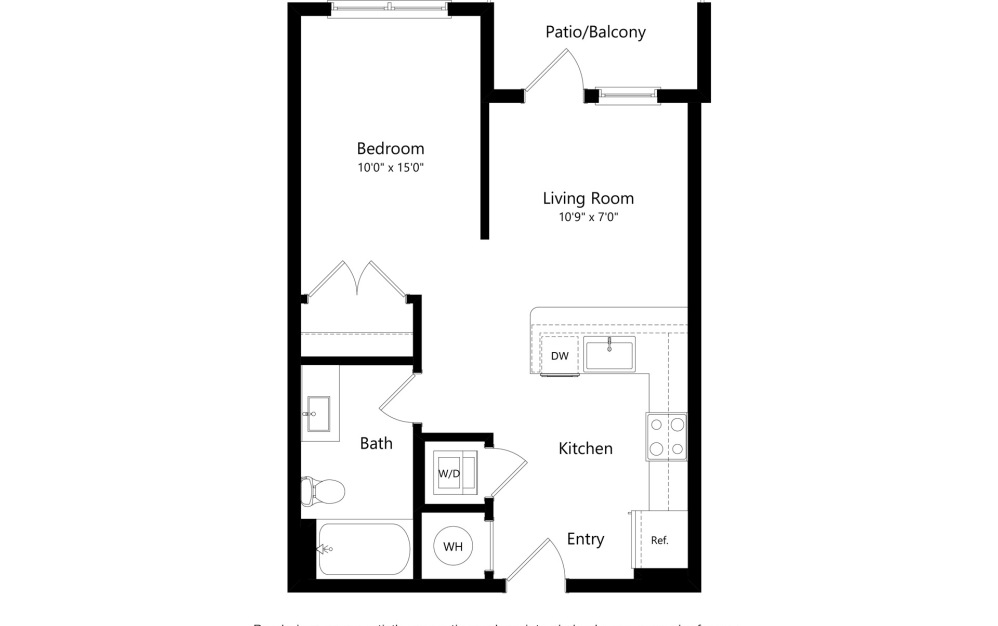 S1 - Studio floorplan layout with 1 bath and 581 square feet.