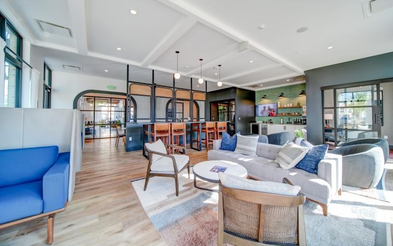 a living room with a wood floor