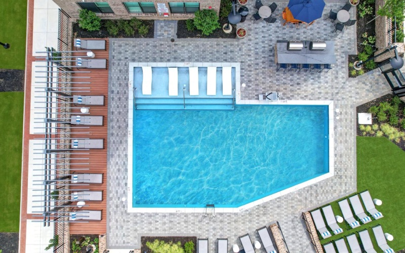 a building with a pool